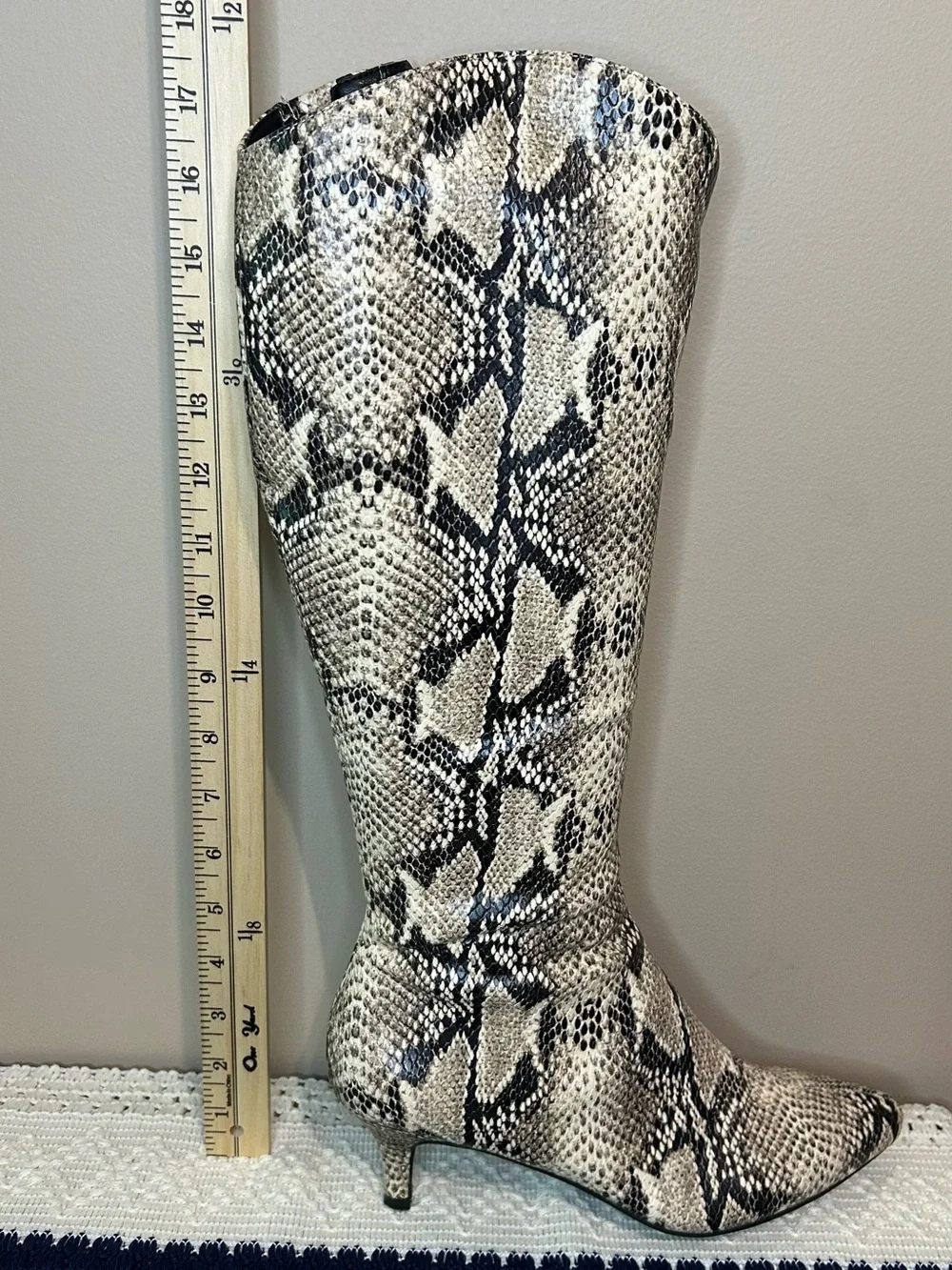 Andrew Geller Black and White Snake-Print Over-The-Knee Boots